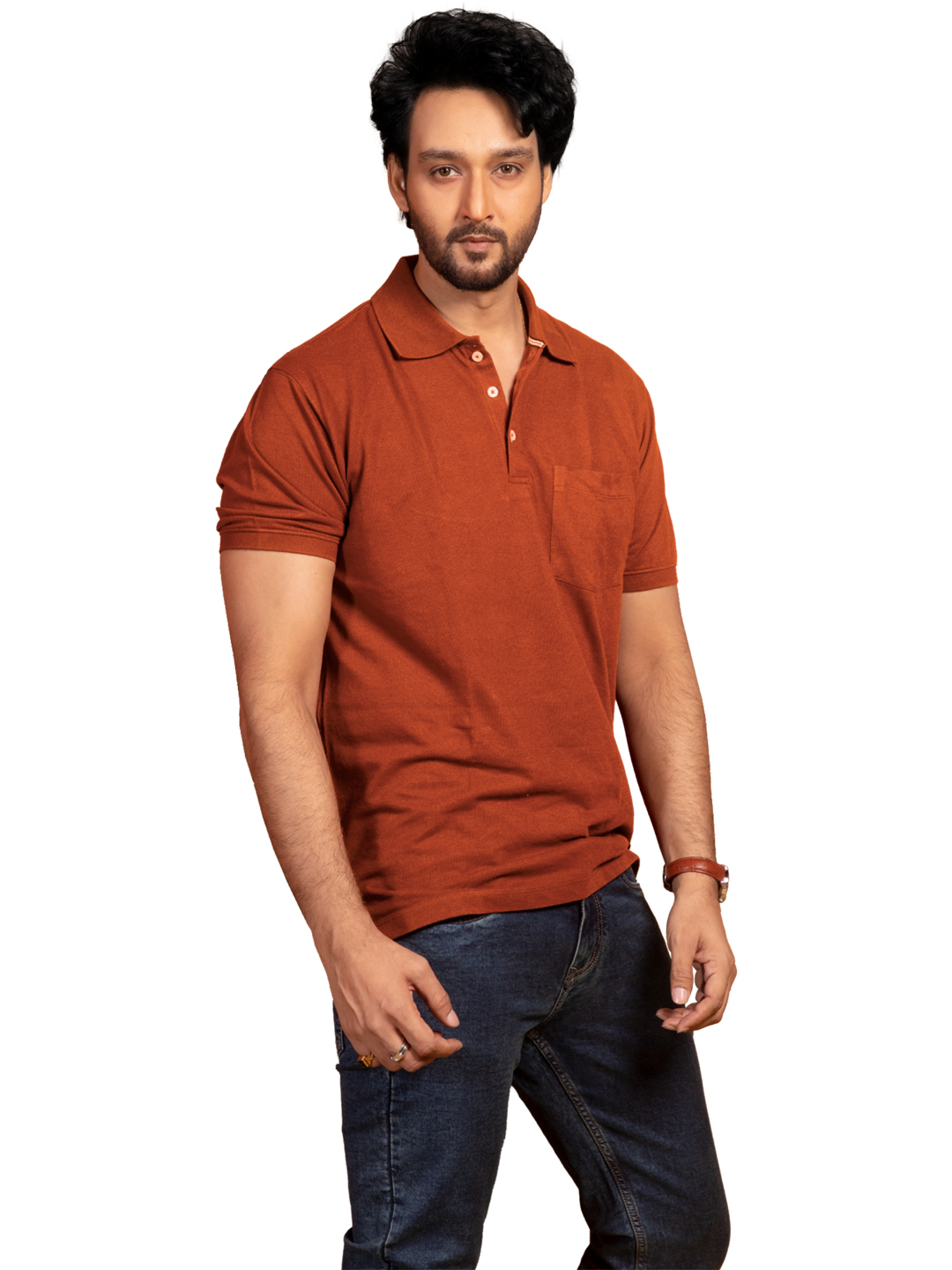 Men's Polo T-Shirt with Pocket and Buttons