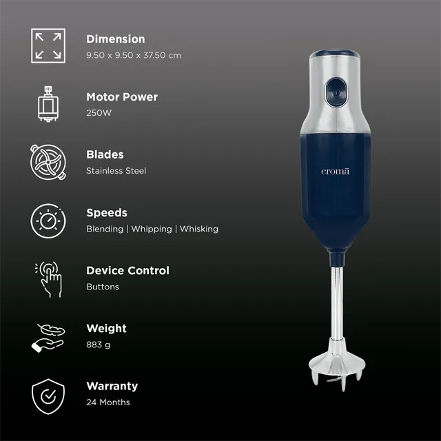 Croma 250 Watt Hand Blender with 3 Attachments (Black)