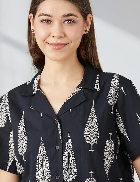 Amazon Brand - Myx Women Cotton Shirt and Relaxed Pajama Set | Night Suit Set