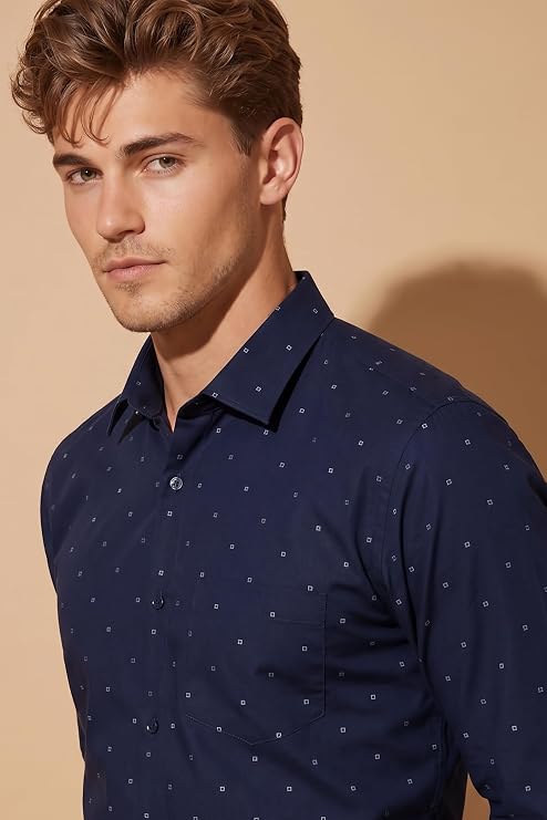 Peter England Men's Cotton Slim Fit Ditsy Printed Full Sleeve Shirt