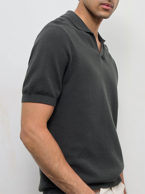 WES Casuals Olive Knit-Textured Relaxed-Fit Cotton T-Shirt